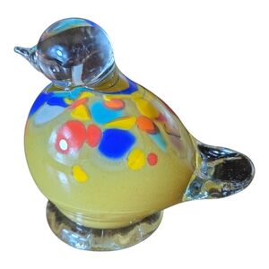 Multicolor Glass Bird Figurine Malta 1960s Paper Wt.
